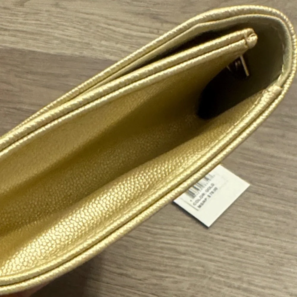 Christian Lacroix Glam Gold Caviar Clutch W/ Crossbody Chain 9” x 5” x 1” NEW ❣️